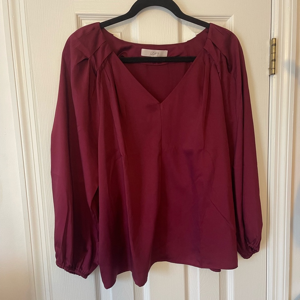 Loft boho peasant blouse. Size L. Burgundy. Flowy, office, casual, renaissance